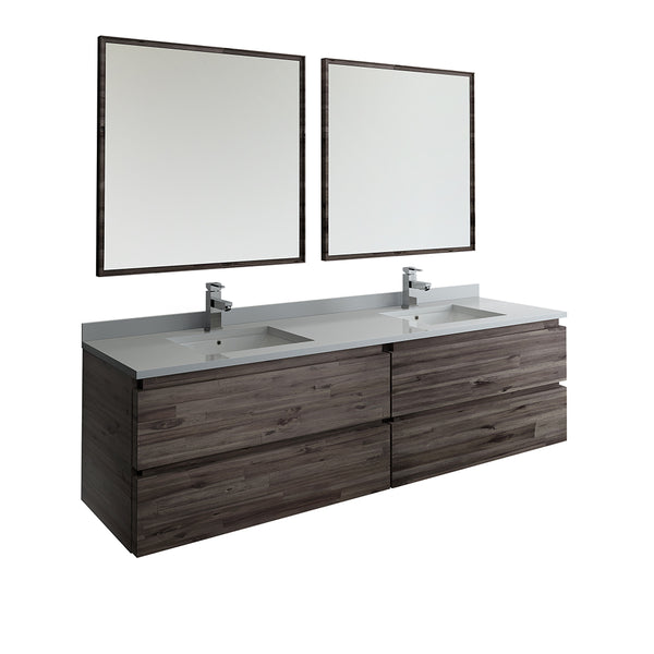 Fresca Formosa 72" Wall Hung Double Sink Modern Bathroom Vanity w/ Mirrors | FVN31-3636ACA