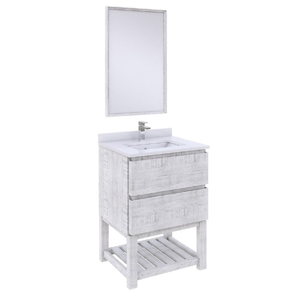 Fresca Formosa Modern 24" Rustic White Floor Standing Single Sink Vanity Set w/ Open Bottom | FVN3124RWH-FS