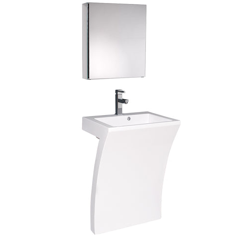 Fresca Quadro 23" White Pedestal Sink w/ Medicine Cabinet - Modern Bathroom Vanity