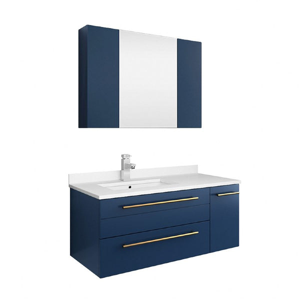 Fresca Lucera Modern 36" Royal Blue Undermount Sink Bathroom Vanity Set- Left Offset| FVN6136RBL-UNS-L