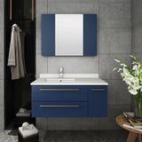 Fresca Lucera Modern 36" Royal Blue Undermount Sink Bathroom Cabinet- Left Offset | FCB6136RBL-UNS-L
