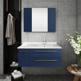Fresca Lucera Modern 36" Royal Blue Undermount Sink Bathroom Vanity Set- Right Offset| FVN6136RBL-UNS-R