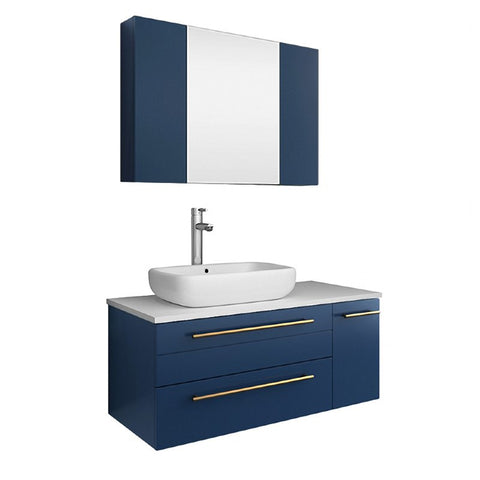 Fresca Lucera Modern 36" Royal Blue Vessel Sink Bathroom Vanity Set- Left Offset | FVN6136RBL-VSL-L