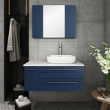 Fresca Lucera Modern 36" Royal Blue Vessel Sink Bathroom Vanity Set- Right Offset | FVN6136RBL-VSL-R