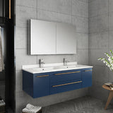 Fresca Lucera Modern 48" Royal Blue Double Undermount Sink Bathroom Vanity Set | FVN6148RBL-UNS-D