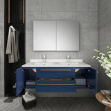 Fresca Lucera Modern 48" Royal Blue Double Undermount Sink Bathroom Vanity Set | FVN6148RBL-UNS-D
