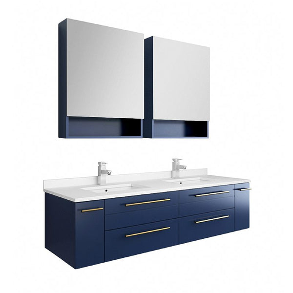 Fresca Lucera Modern 60" Royal Blue Double Undermount Sink Bathroom Vanity Set | FVN6160RBL-UNS-D