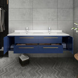 Fresca Lucera Modern 60" Royal Blue Double Undermount Sink Bathroom Vanity | FCB6160RBL-UNS-D-CWH-U