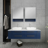 Fresca Lucera Modern 60" Royal Blue Double Vessel Sink Bathroom Vanity Set | FVN6160RBL-VSL-D