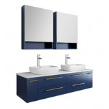 Fresca Lucera Modern 60" Royal Blue Double Vessel Sink Bathroom Vanity Set | FVN6160RBL-VSL-D