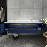 Fresca Lucera Modern 72" Royal Blue Double Undermount Sink Bathroom Vanity Set | FVN6172RBL-UNS-D