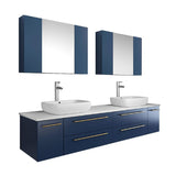 Fresca Lucera Modern 72" Royal Blue Double Vessel Sink Bathroom Vanity Set | FVN6172RBL-VSL-D