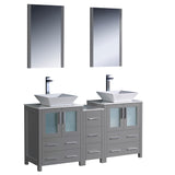 Fresca Torino 60" Modern Double Sink Bathroom Vanity w/ Side Cabinet & Vessel Sinks