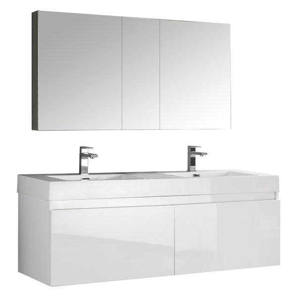 Fresca Mezzo 60" Wall Hung Double Sink Modern Bathroom Vanity w/ Medicine Cabinet