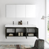 Fresca Vista 60" Wall Hung Double Sink Modern Bathroom Vanity w/ Medicine Cabinet