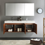 Fresca Vista 60" Wall Hung Double Sink Modern Bathroom Vanity w/ Medicine Cabinet