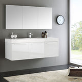 Fresca Vista 60" Wall Hung Single Sink Modern Bathroom Vanity w/ Medicine Cabinet