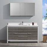 Fresca Allier Rio 60" Ash Gray Single Sink Modern Bathroom Vanity w/ Medicine Cabinet