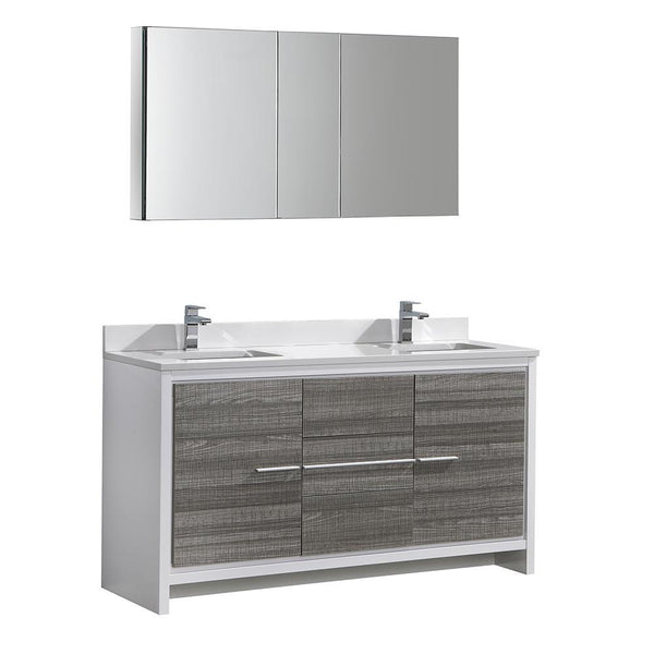 Fresca Allier Rio 60" Ash Gray Double Sink Bathroom Vanity