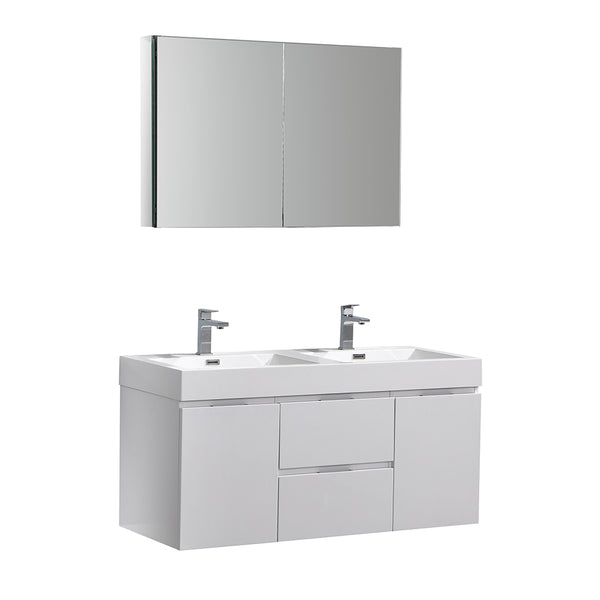 Fresca Valencia 48" Wall Hung Double Sink Modern Bathroom Vanity w/ Medicine Cabinet