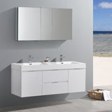 Fresca Valencia 60" Wall Hung Double Sink Modern Bathroom Vanity w/ Medicine Cabinet