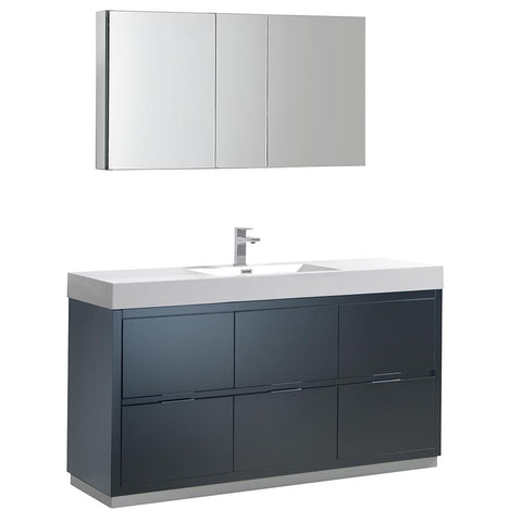 Fresca Valencia 60" Dark Slate Gray Free Standing Modern Bathroom Vanity w/ Medicine Cabinet