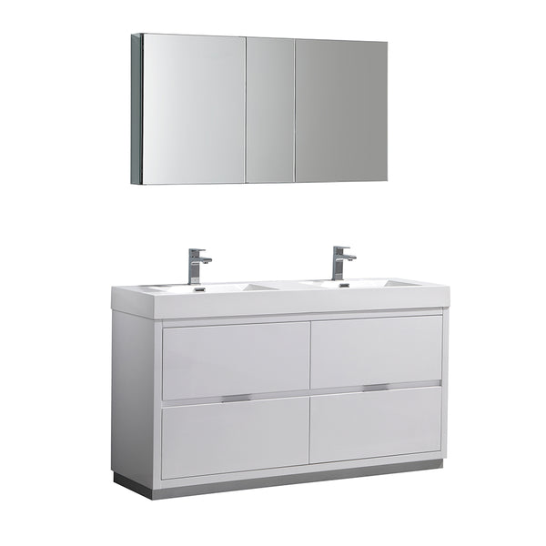 Fresca Valencia 60" Free Standing Double Sink Modern Bathroom Vanity w/ Medicine Cabinet