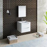 Fresca Tuscany 24" Glossy White Wall Hung Modern Bathroom Vanity FVN9024WH