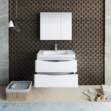 Fresca Tuscany 32" Glossy White Wall Hung Modern Bathroom Vanity FVN9032WH