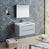 Fresca Tuscany 36" Glossy Gray Wall Hung Modern Bathroom Vanity FVN9036GRG