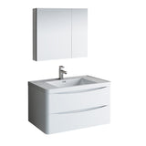 Fresca Tuscany 36" Glossy White Wall Hung Modern Bathroom Vanity FVN9036WH