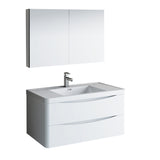 Fresca Tuscany 40" Glossy White Wall Hung Modern Bathroom Vanity FVN9040WH