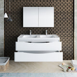 Fresca Tuscany 48" Glossy White Wall Hung Double Modern Bathroom Vanity FVN9048WH-D