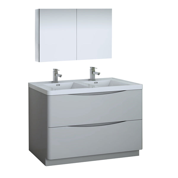 Fresca Tuscany 48" Glossy Gray Free Standing Double Sink Modern Bathroom Vanity FVN9148GRG-D