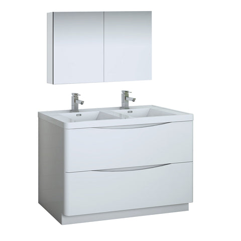 Fresca Tuscany 48" Glossy White Double Sink Modern Bathroom Vanity FVN9148WH-D