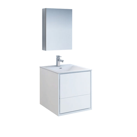 Fresca Catania 24" Glossy White Wall Hung Modern Bathroom Vanity FVN9224WH