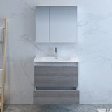 Fresca Catania 30" Glossy Ash Gray Wall Hung Modern Bathroom Vanity FVN9230HA