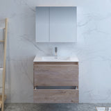 Fresca Catania 30" Rustic Natural Wood Wall Hung Modern Bathroom Vanity FVN9230RNW