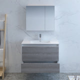 Fresca Catania 36" Glossy Ash Gray Wall Hung Modern Bathroom Vanity FVN9236HA