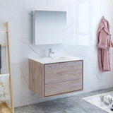 Fresca Catania 36" Rustic Natural Wood Wall Hung Modern Bathroom Vanity FVN9236RNW