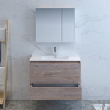 Fresca Catania 36" Rustic Natural Wood Wall Hung Modern Bathroom Vanity FVN9236RNW