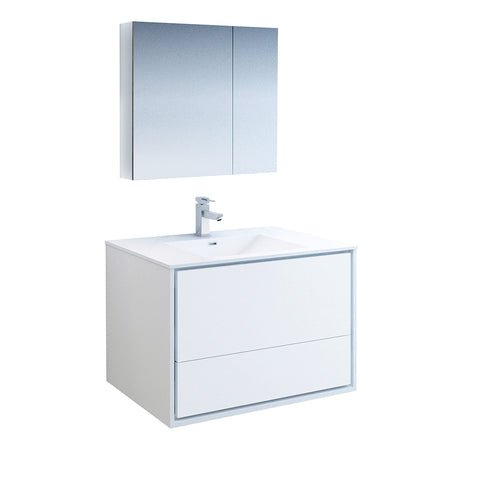 Fresca Catania 36" Glossy White Wall Hung Modern Bathroom Vanity FVN9236WH