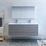 Fresca Catania 60" Glossy Ash Gray Wall Hung Double Sink Modern Bathroom Vanity FVN9260HA-D