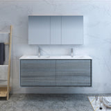 Fresca Catania 60" Ocean Gray Wall Hung Double Sink Modern Bathroom Vanity FVN9260OG-D