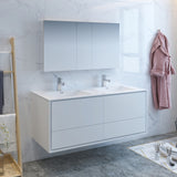 Fresca Catania 60" Glossy White Wall Hung Double Sink Modern Bathroom Vanity FVN9260WH-D