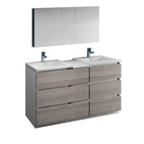 Fresca Lazzaro 60" Glossy Ash Gray Free Standing Double Sink Modern Bathroom Vanity FVN93-241224HA-D