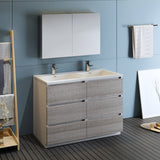 Fresca Lazzaro 48" Glossy Ash Gray Free Standing Double Sink Modern Bathroom Vanity FVN93-2424HA-D
