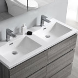 Fresca Lazzaro 48" Glossy Ash Gray Free Standing Double Sink Modern Bathroom Vanity FVN93-2424HA-D