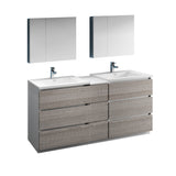 Fresca Lazzaro 72" Gray Free Standing Double Modern Bathroom Vanity w/ Medicine Cabinet FVN93-301230GR-D