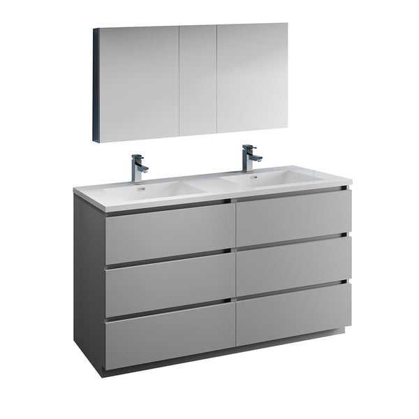 Fresca Lazzaro 60" Gray Double Sink Modern Bathroom Vanity FVN93-3030GR-D
